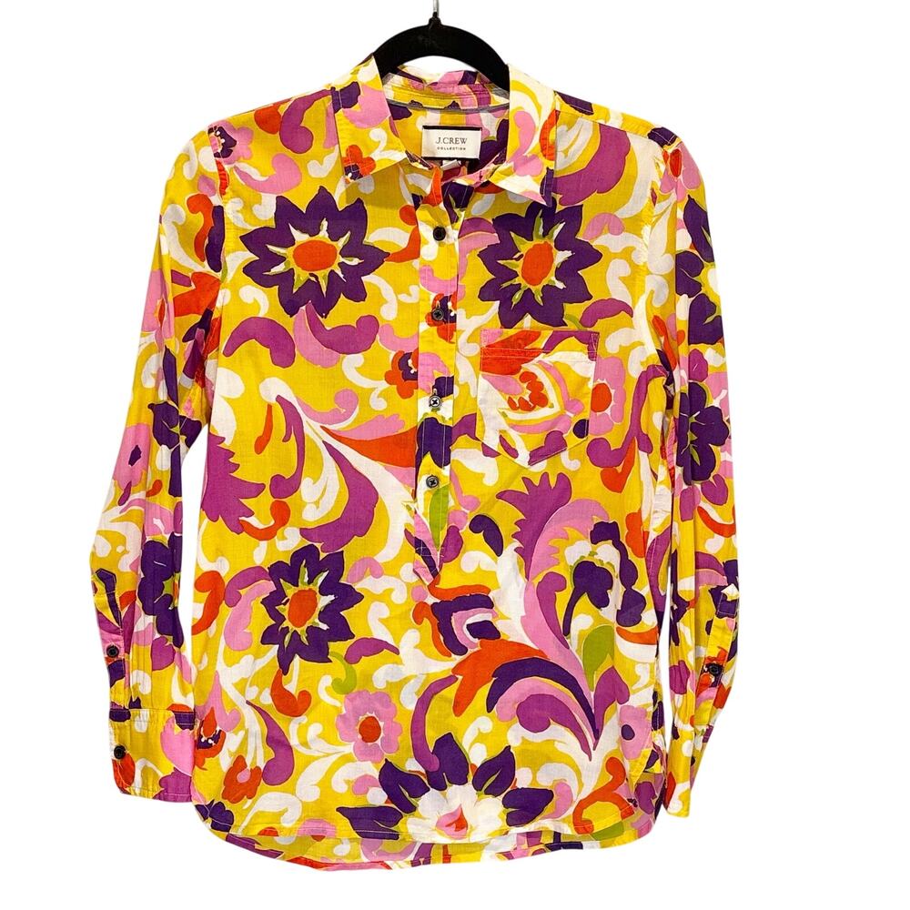 J. Crew Collection Bright Floral Cotton Long Sleeve Popover - size 2